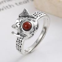Sterling Silver Finger Ring, 925 Sterling Silver, with Yunnan Red Agate, Antique finish, fashion jewelry & for woman, 12mm [