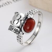 Sterling Silver Finger Ring, 925 Sterling Silver, with Yunnan Red Agate, Antique finish, fashion jewelry & for woman, 14mm [