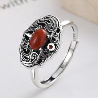 Sterling Silver Finger Ring, 925 Sterling Silver, with Yunnan Red Agate, Antique finish, fashion jewelry & for woman, 11mm [