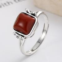Sterling Silver Finger Ring, 925 Sterling Silver, with Yunnan Red Agate, Antique finish, fashion jewelry & for woman, 9.5mm [