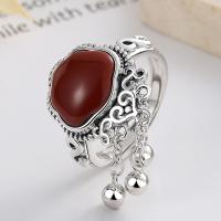 Sterling Silver Finger Ring, 925 Sterling Silver, with Yunnan Red Agate, Antique finish, fashion jewelry & for woman, 19mm [