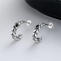 925 Sterling Silver Stud Earring, Feather, Antique finish, fashion jewelry & for woman, 8mm 