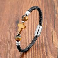PU Leather Cord Bracelets, 316 Stainless Steel, with leather cord & Glass, handmade, fashion jewelry & Unisex Approx 21 cm 