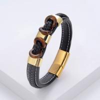 PU Leather Cord Bracelets, 316 Stainless Steel, with leather cord & Glass, handmade, fashion jewelry & Unisex Approx 21 cm 