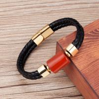 PU Leather Cord Bracelets, 316 Stainless Steel, with leather cord & Glass, handmade, fashion jewelry & Unisex Approx 21 cm [