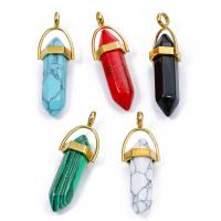 Gemstone Jewelry Pendant, 304 Stainless Steel, with Natural Stone, Vacuum Ion Plating, DIY 42mm Approx 4mm [