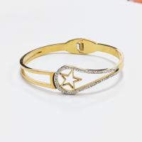 Stainless Steel Bangle, 304 Stainless Steel, plated, fashion jewelry & for woman & with rhinestone, golden, 17mm, Inner Approx 58mm [