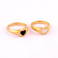 Titanium Steel Finger Ring, Heart, 18K gold plated & for woman & enamel [