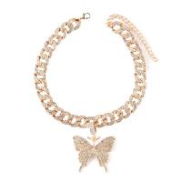 Zinc Alloy Necklace, with 10cm extender chain, Butterfly, plated, fashion jewelry & for woman & with rhinestone cm [