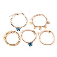 Zinc Alloy Anklet, with 7cm extender chain, Butterfly, gold color plated, 5 pieces & fashion jewelry & for woman & enamel & with rhinestone cm 