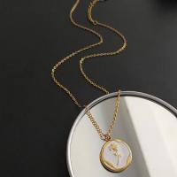Collier de bijoux de titane, Acier titane, avec 5CM chaînes de rallonge, Placage de couleur d'or, bijoux de mode & pour femme & émail, blanc Environ 41 cm, Vendu par PC[