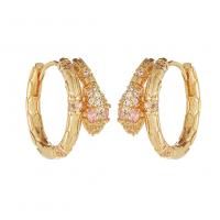 Cubic Zirconia Micro Pave Brass Earring, Snake, gold color plated, fashion jewelry & micro pave cubic zirconia & for woman 