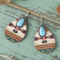 Wood Earring, with 304 Stainless Steel, printing, fashion jewelry & Bohemian style & for woman 