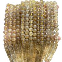 Rutilquarz Perlen, Rutilated Quarz, rund, poliert, DIY & verschiedene Größen vorhanden, goldgelb, Länge:ca. 14.56 ZollInch, verkauft von Strang
