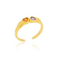 Цирконий Micro Pave Латунь палец кольцо, Сердце, плакированный настоящим золотом, инкрустированное микро кубического циркония & Женский, Много цветов для выбора, 20mm, продается PC[
