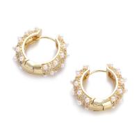 Brass Drop Earring, with Plastic Pearl, real gold plated, for woman, golden 