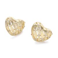Cubic Zirconia Micro Pave Brass Earring, Heart, 18K gold plated, micro pave cubic zirconia & for woman, gold 