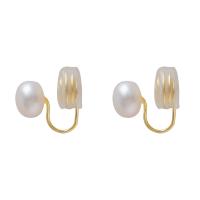 Brass Earring Clip, with Freshwater Pearl, fashion jewelry & for woman, golden, 8mm [