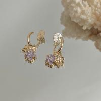 Brass Earring Clip, fashion jewelry & for woman & enamel, purple 