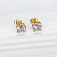 Titanium Steel Earrings, fashion jewelry & micro pave cubic zirconia & for woman, golden 