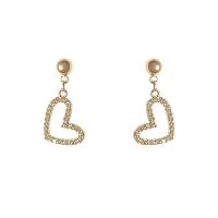 Cubic Zirconia Micro Pave Brass Earring, Heart, gold color plated, fashion jewelry & micro pave cubic zirconia & for woman 