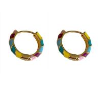 Brass Huggie Hoop Earring, gold color plated, fashion jewelry & for woman & enamel, multi-colored 