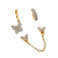 alliage de zinc Boucles d'oreilles, Placage, trois pièces & bijoux de mode & pour femme & avec strass, doré, Vendu par fixé