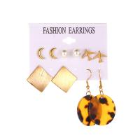 Zinc Alloy Earring Set, with Plastic Pearl & Acrylic, gold color plated, 5 pieces & fashion jewelry & for woman, multi-colored 