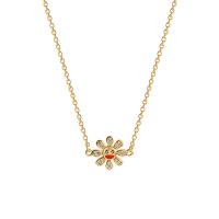 Cubic Zircon Micro Pave Brass Necklace, with 6.2cm extender chain, Flower, real gold plated, fashion jewelry & micro pave cubic zirconia & for woman, two different colored, 12mm cm [
