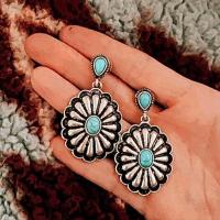Boucle d'oreille en alliage Zinc turquoise, alliage de zinc, avec turquoise, Placage de couleur argentée, bijoux de mode & pour femme, deux couleurs différentes Vendu par paire[