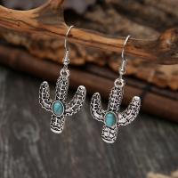 Turquoise Zinc Alloy Earring, with turquoise, Opuntia Stricta, silver color plated, fashion jewelry & for woman, two different colored 