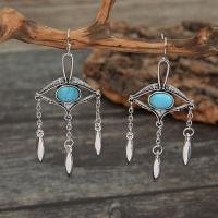 Turquoise Zinc Alloy Earring, with turquoise, Evil Eye, silver color plated, fashion jewelry & for woman, two different colored [
