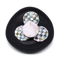 Mosaic Pattern Shell Pendants, Natural Seashell, Flat Round, patchwork & DIY, mixed colors, 40mm [