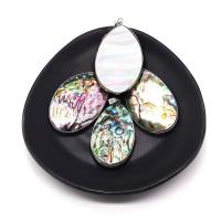 Abalone Shell Pendants, with Brass, Teardrop, silver color plated, DIY, multi-colored, 20x35- [