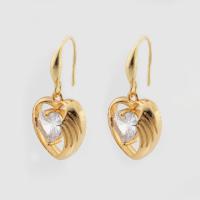 Silver Earring Zircon pavent Sterling, Argent sterling 925, coeur, Placage de couleur d'or, bijoux de mode & pavé de micro zircon & pour femme Vendu par paire[