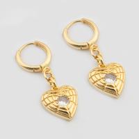 Cubic Zirconia Micro Pave Sterling Silver Earring, 925 Sterling Silver, Heart, gold color plated, fashion jewelry & micro pave cubic zirconia & for woman [