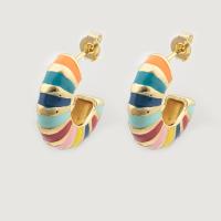 Sterling Silver Stud Earring, 925 Sterling Silver, gold color plated, fashion jewelry & for woman & enamel [