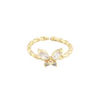 Cubic Zirconia Micro Pave Brass Finger Ring, Butterfly, high quality gold color plated, fashion jewelry & micro pave cubic zirconia & for woman 