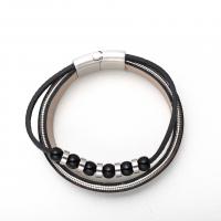 PU Leather Cord Bracelets, with Natural Stone & 304 Stainless Steel, handmade, multilayer & for man [