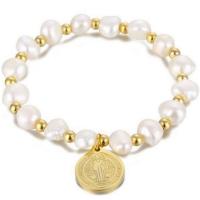 Cultured Freshwater Pearl Bracelets, with Titanium Steel, fashion jewelry & for woman, golden, 15mm, Inner Approx 56mm 