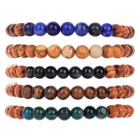 Gemstone Bracelets, Natural Stone, with Knot Cord & Wood, Round, handmade, fashion jewelry & Unisex & adjustable Approx 15-30 cm 