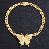 Rhinestone Zinc Alloy Necklace, Butterfly, gold color plated, fashion jewelry & Unisex & with rhinestone Approx 18 Inch 