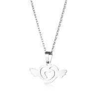 Cubic Zirconia Stainless Steel Necklace, 304 Stainless Steel, with 5CM extender chain, Heart, polished, fashion jewelry & for woman & hollow Approx 45 cm [