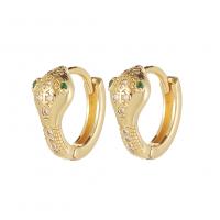 Cubic Zirconia Micro Pave Brass Earring, Snake, gold color plated, fashion jewelry & micro pave cubic zirconia & for woman 