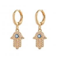 Evil Eye Earrings, Brass, gold color plated, fashion jewelry & micro pave cubic zirconia & for woman & enamel [