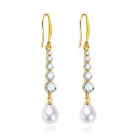 Freshwater Pearl Brass Earring, with Freshwater Pearl, gold color plated, fashion jewelry & micro pave cubic zirconia & for woman [