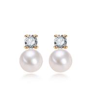 Freshwater Pearl Brass Earring, with Freshwater Pearl, plated, fashion jewelry & micro pave cubic zirconia & for woman 