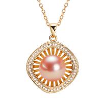 Freshwater Pearl Brass Necklace, with Freshwater Pearl, with 5CM extender chain, gold color plated, fashion jewelry & micro pave cubic zirconia & for woman Approx 40 