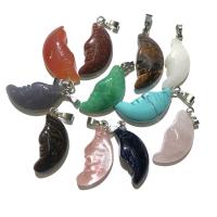 Gemstone Jewelry Pendant, Iron, with Gemstone, Moon, DIY, Random Color [