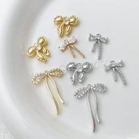Brass Earring Stud Component, Bowknot, plated, DIY & micro pave cubic zirconia [